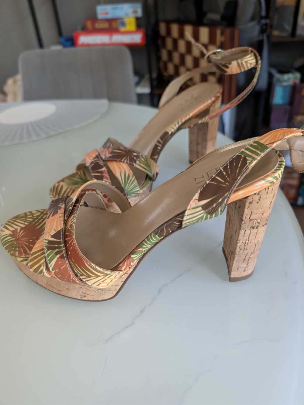 Naturalizer Tropical Leaf Cork Block-Heel Sandals - Green/Brown/Orange